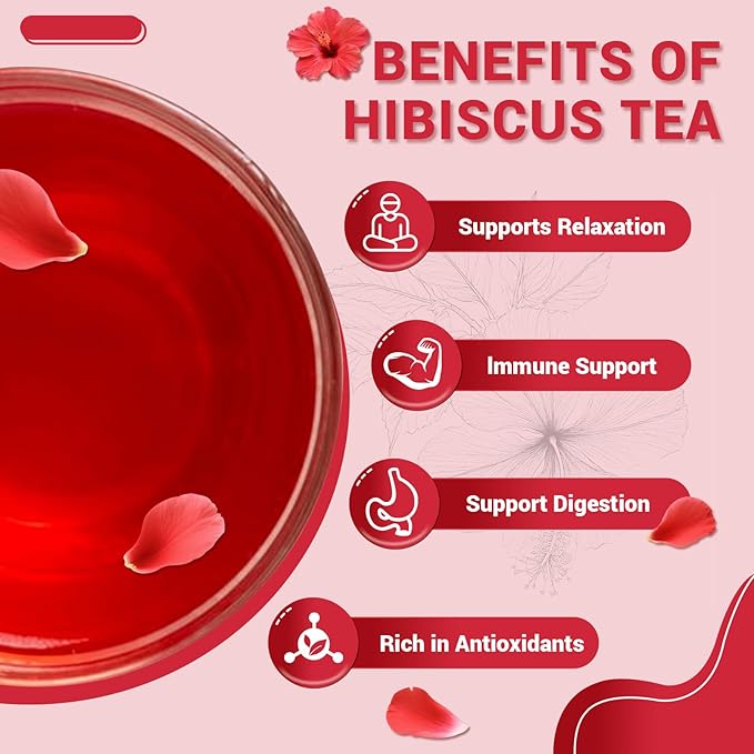 Hibiscus Tea Bags, Hibiscus Flower Herbal Tea - Rich in Vitamin C, Caffeine Free,Sugar Free, 100 Teabags