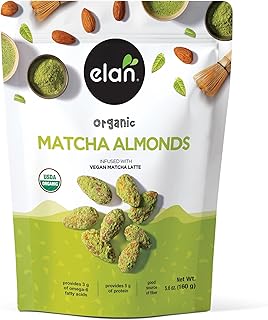 Elan Organic Matcha Almonds, 5.6 oz, Non-GMO, Gluten-Free, Vegan, Kosher, Superfood Infused Nuts (Roasted Almonds, Coconut, Matcha Green Tea Powder), Source of Antioxidants (Vitamin A)