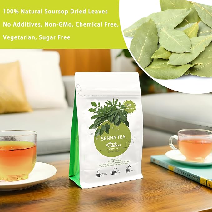 Samcci - Senna Tea, 50 Teabags, 1.5g/bag - Senna Leaf Tea for Promoting Digestion - Non-GMO - Caffeine-free