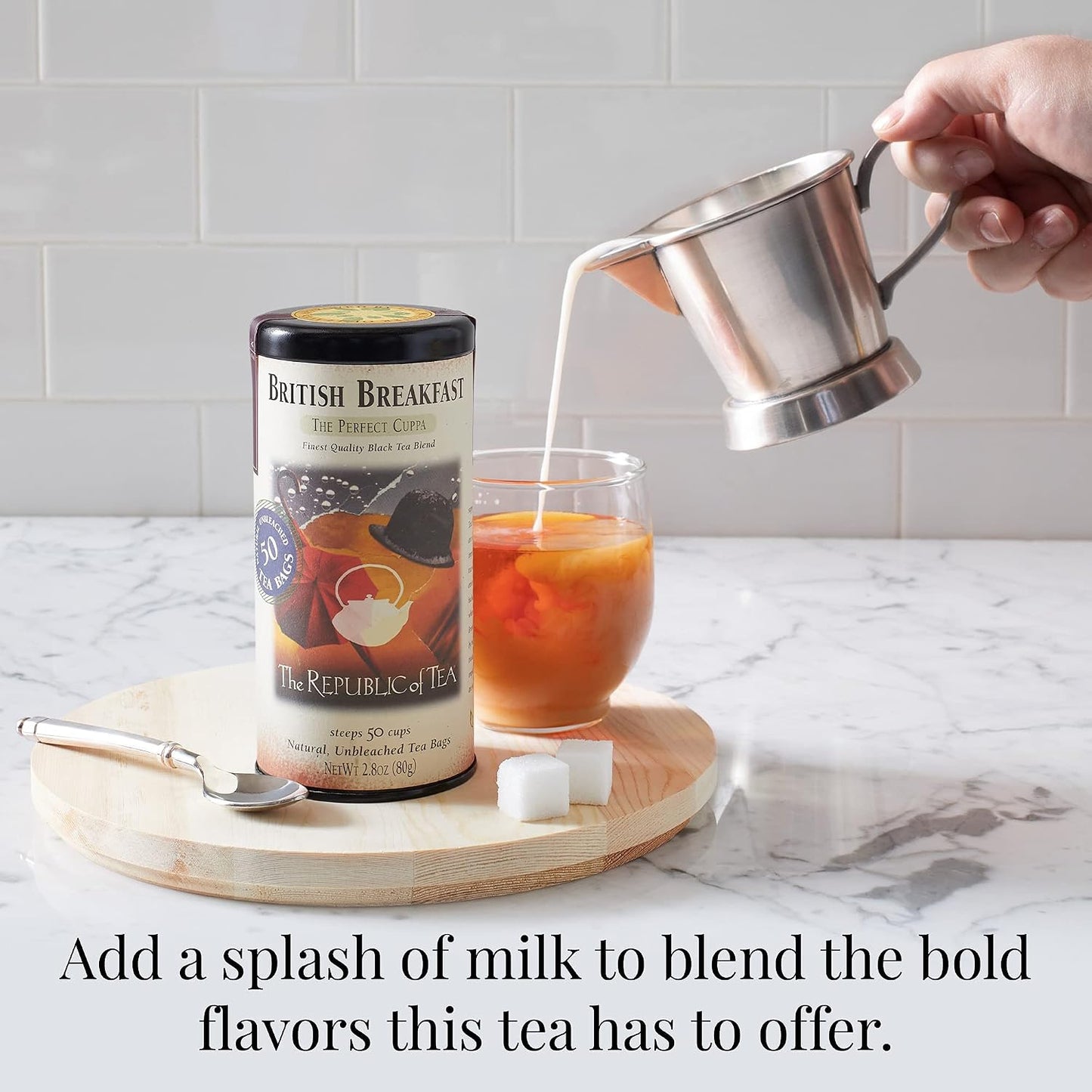 The Republic of Tea British Breakfast Black Tea, 50 Count | Naturally Caffeinated. Made for morning or afternoon sipping. Brisk and full-bodied. Gluten Free and Kosher.