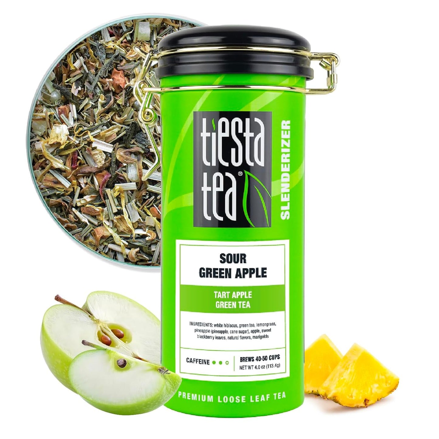 Tiesta Tea - Sour Green Apple, Loose Leaf, Tart Apple Green Tea, Medium Caffeinated Blend, Makes Hot or Iced & Up to 40-50 Cups, 4oz Refillable Tin