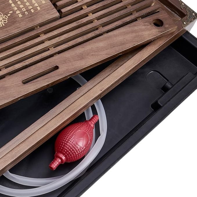 17inch Gungfu Tea Tray Large Wooden Tea Trays with Drainage Water Storage Chassis for Home/Office Kungfu Tea Set Tray (Brown A)