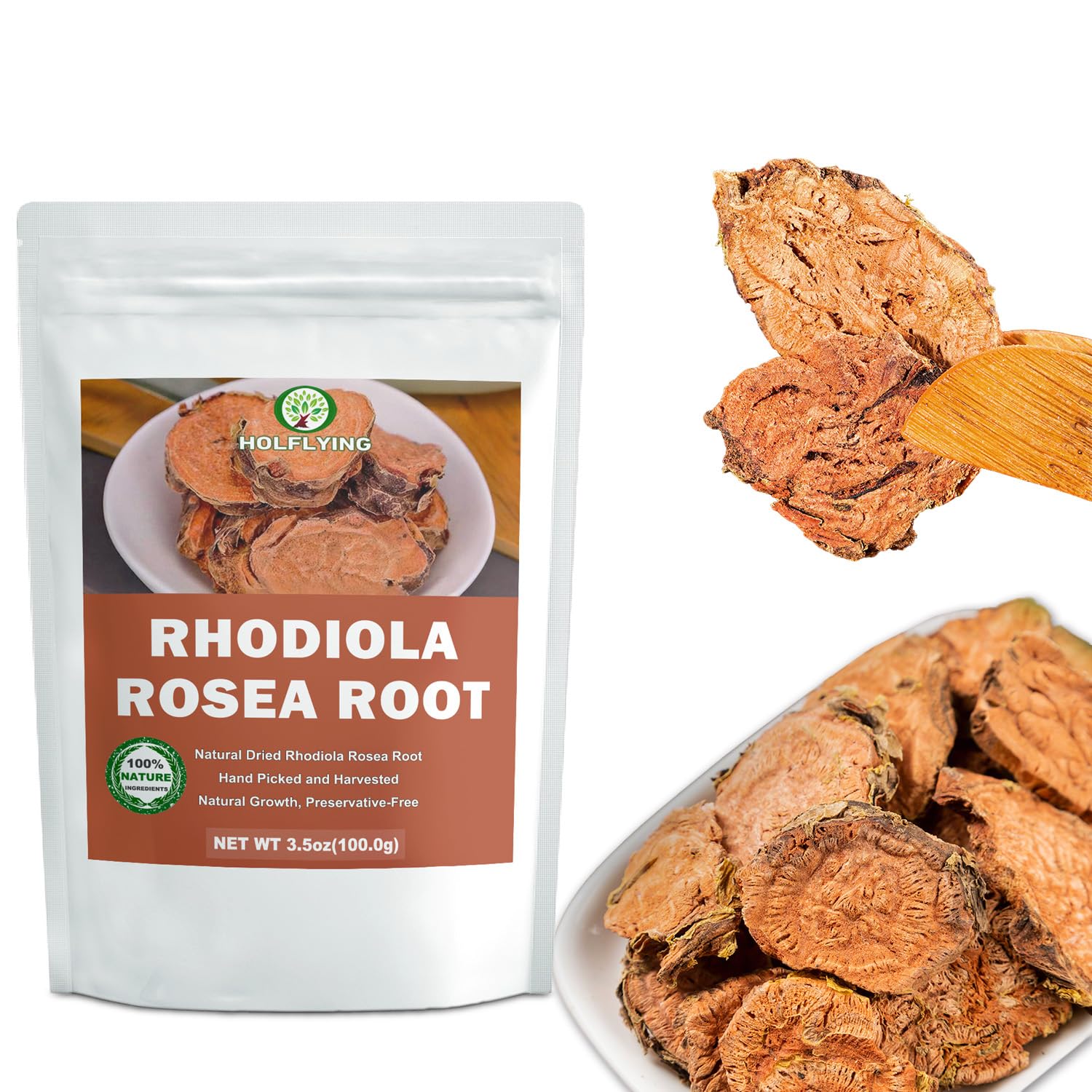 Natural Dried Rhodiola Rosea Root for Tea- 3.5 oz, Cut & Sifted, All-Natural Rhodiola Rosea Herbs, No Additives, No GMO