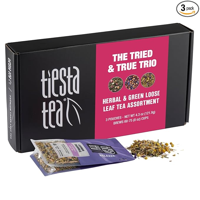 Tiesta Tea - Top Loose Leaf Tea Gift Box, Medium Caffeinated Assorted Blends, 3 Pouched Bags for Hot & Iced Brews Variety Pack, Green, Herbal, Fruity & Lavender