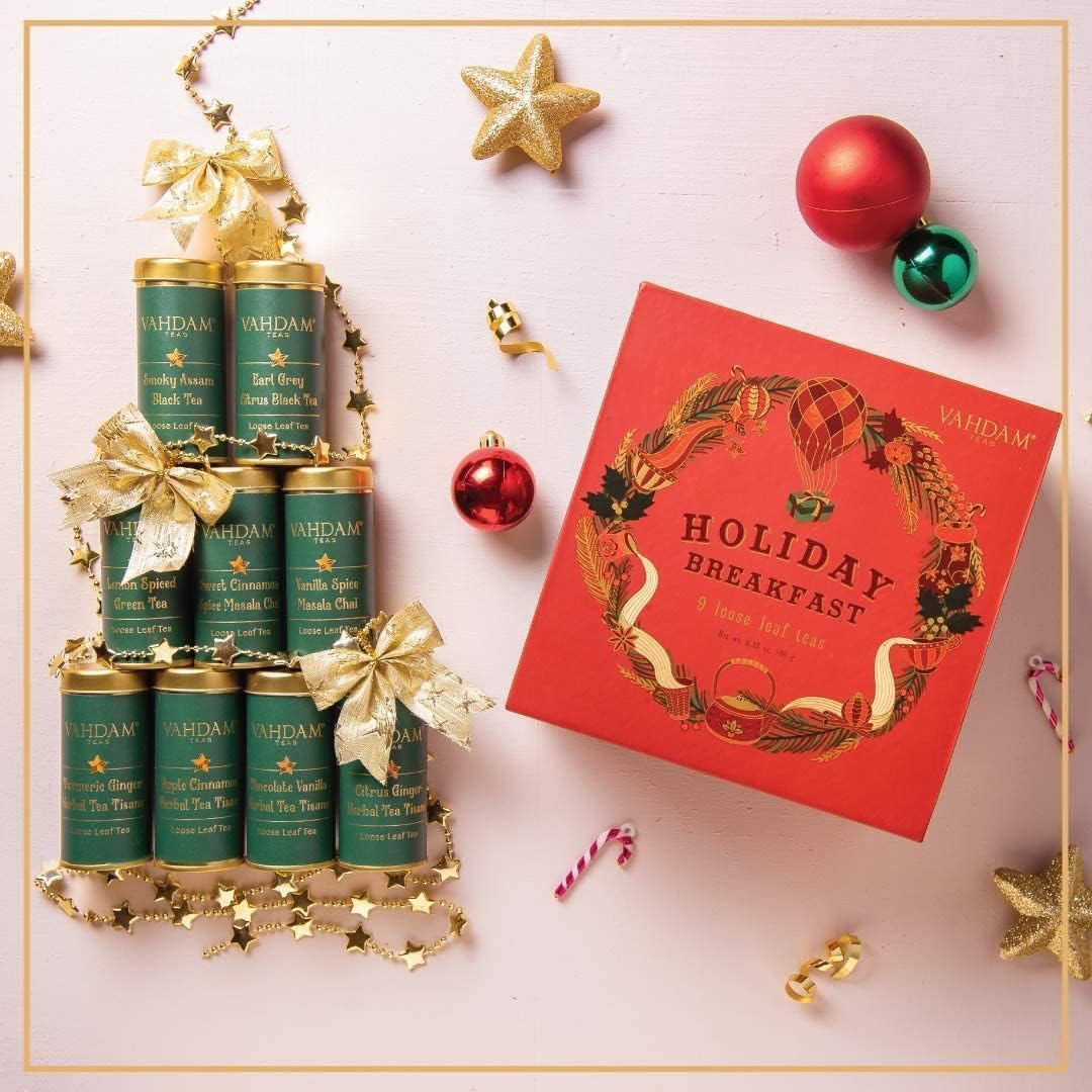 VAHDAM Breakfast Tea Gift Set - 9 Loose Leaf Black Teas (90+ Cups) | English Breakfast, Assam & Darjeeling Tea Sampler Gift