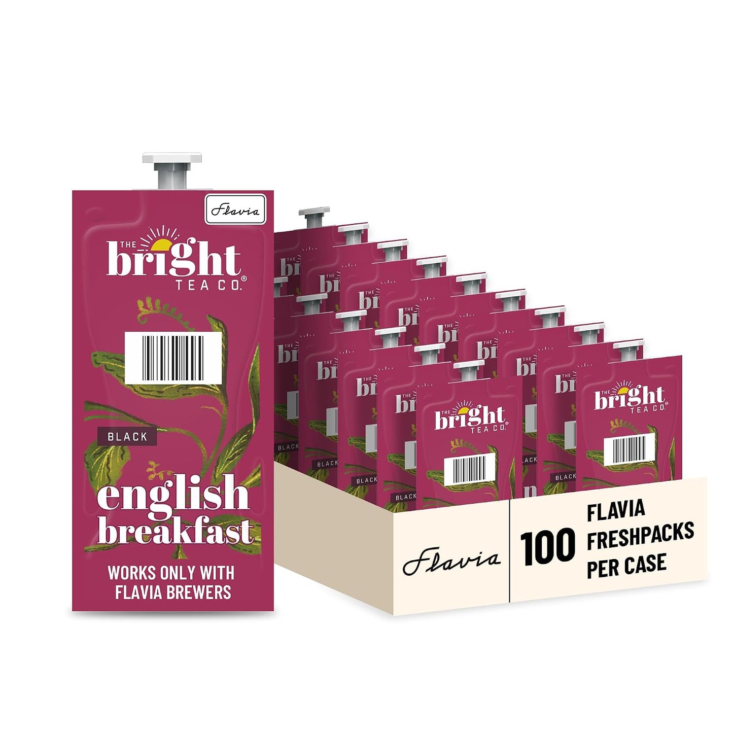 Flavia Bright Tea Co. English Breakfast Tea Freshpacks works only with Flavia Brewers (Case of 100)