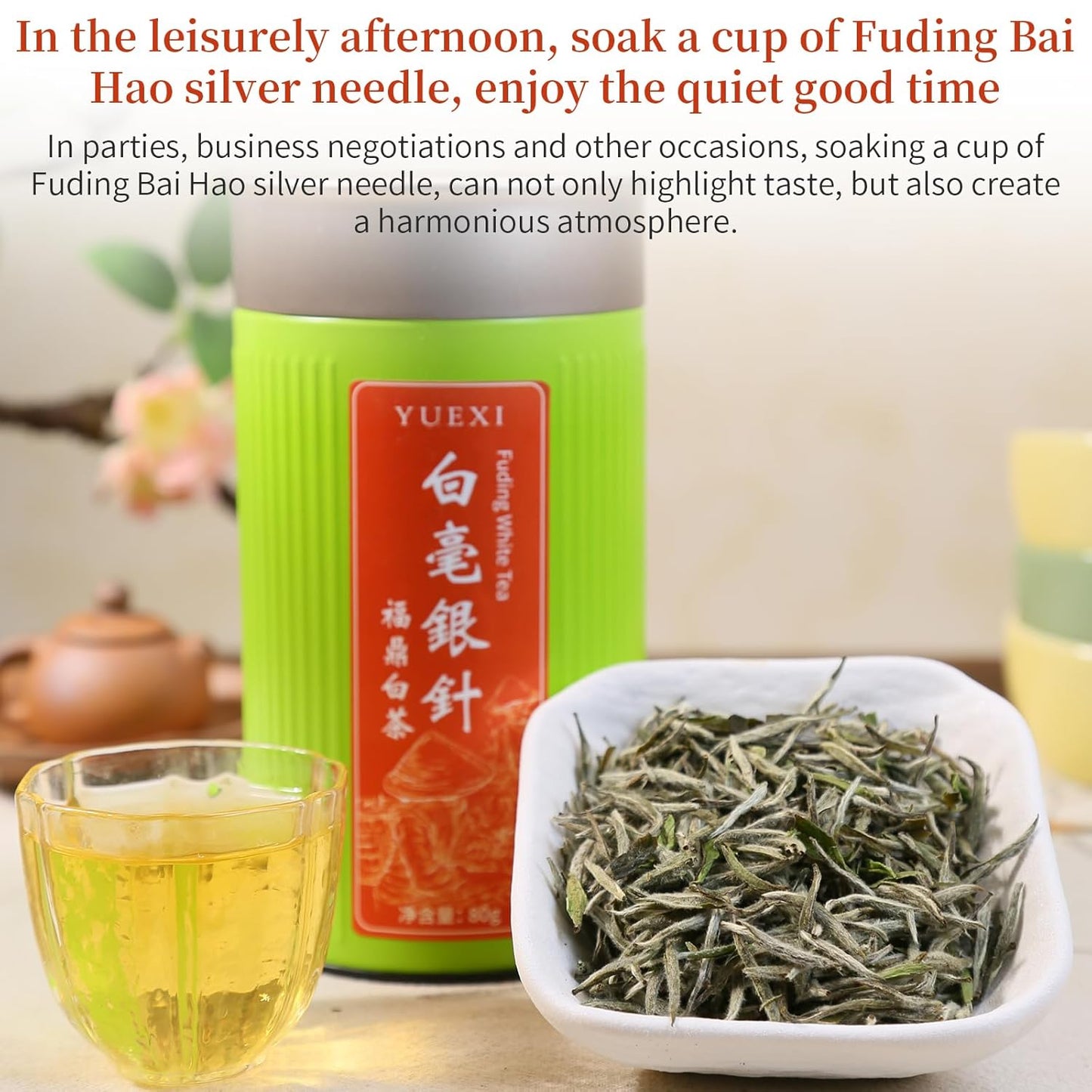 Yuexi Bai Hao Yin Zhen White Tea, Fuding Origin, Premium Loose Leaf Tea,Hand-Picked Tender Buds, Delicate & Sweet 80g (2.8oz) 白毫银针 福鼎白茶