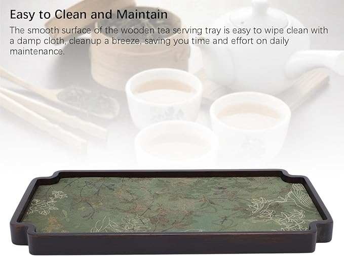 Tea Tray, Gongfu Tea Table Serving Tray, Wodden Gongfu Tea Tray with Stickers for Home, Office, Bar, Household, Teahouse, Bar