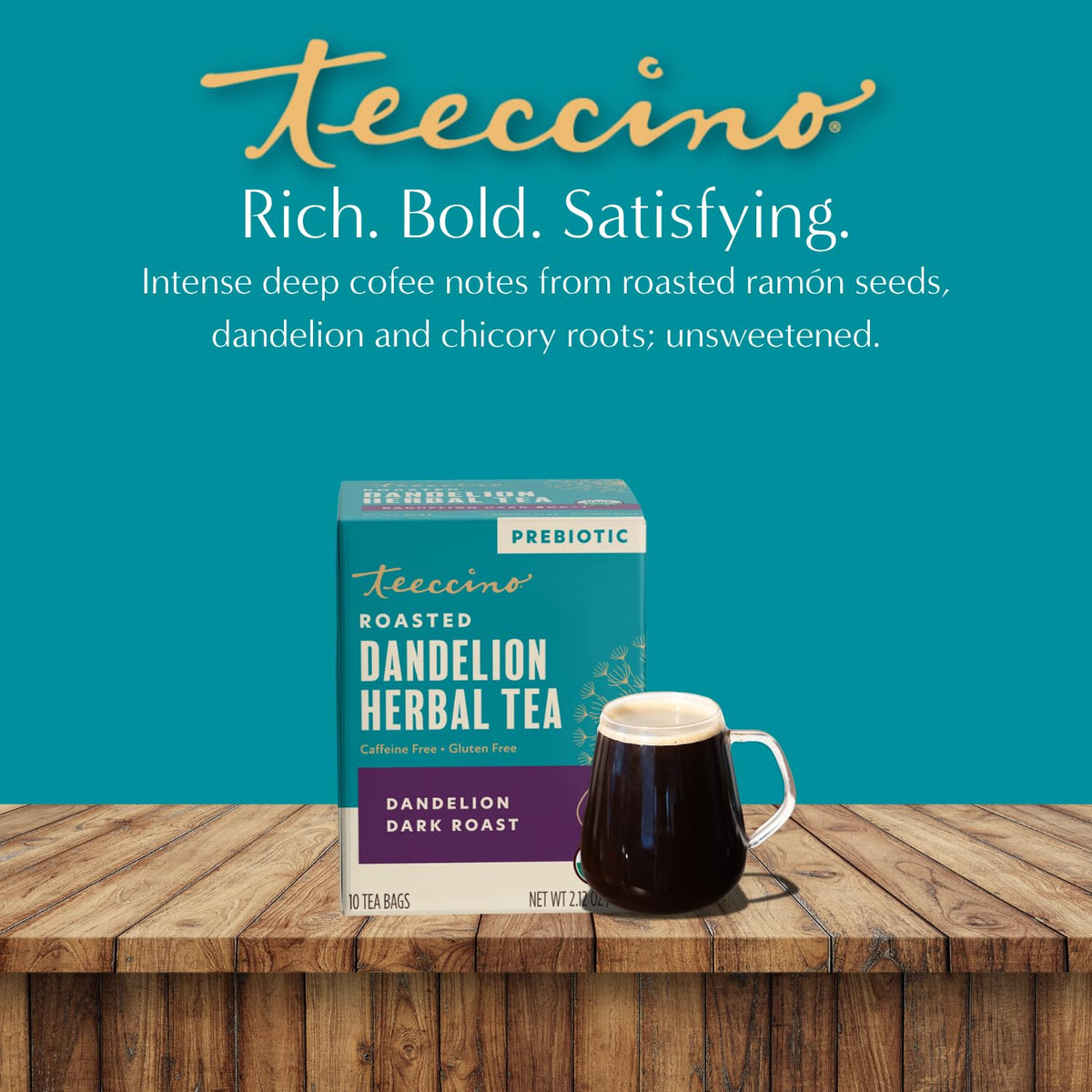 Teeccino Org Dandelion Dark Roast Tea – Caffeine Free Prebiotic 10 Tea Bags