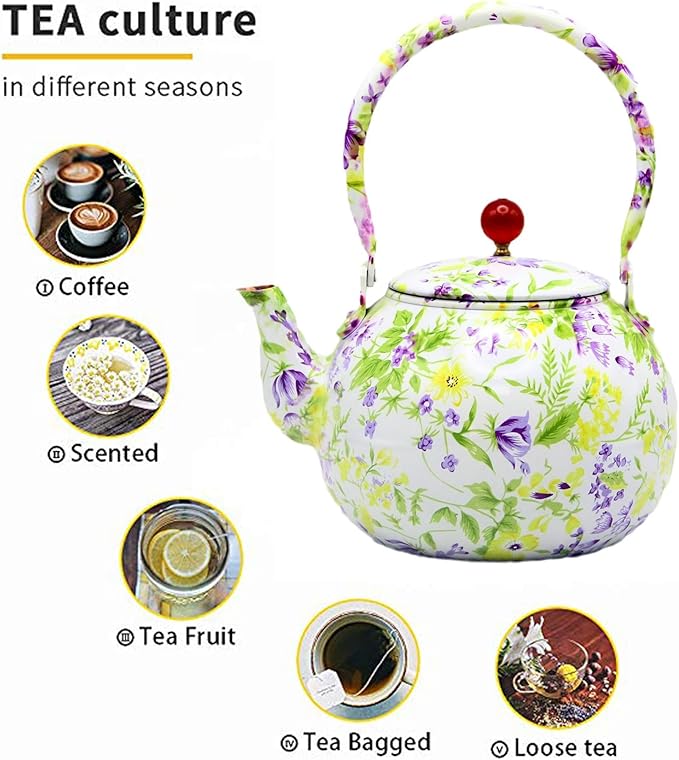 True Pure Copper Tea Kettle For Stovetop Safe, 47.3oz Non-Coating Copper Teapot with Tea Ball For Loose Leaf, Elegant Flower Pattern Kettle