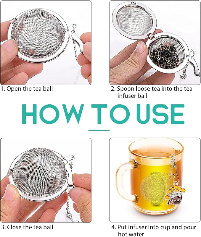 Tea Strainers for Loose Tea, Set of 2 NSTaygate Stainless Steel Tea Ball, Tea infuser with Honeybee & Honey Jar Beehive Charm Pendant Loose Leaf Tea