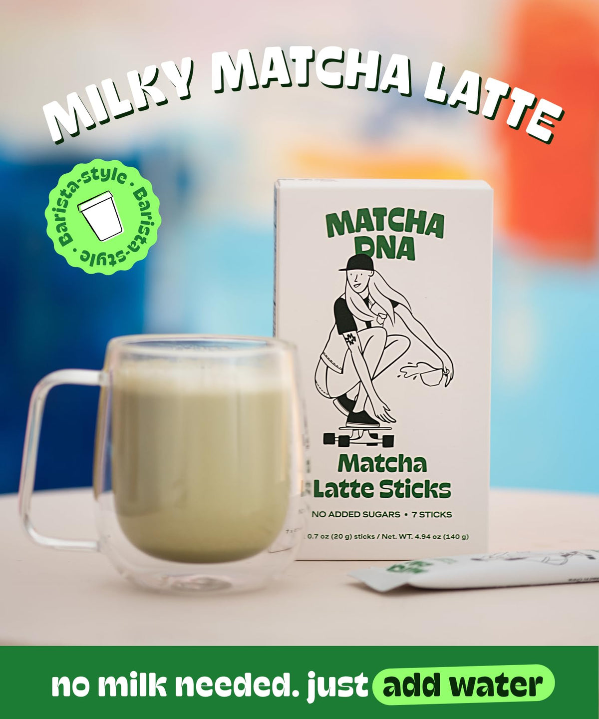 Matcha DNA Coconut Matcha Latte Powder Sticks, 7 Count, Instant Packets