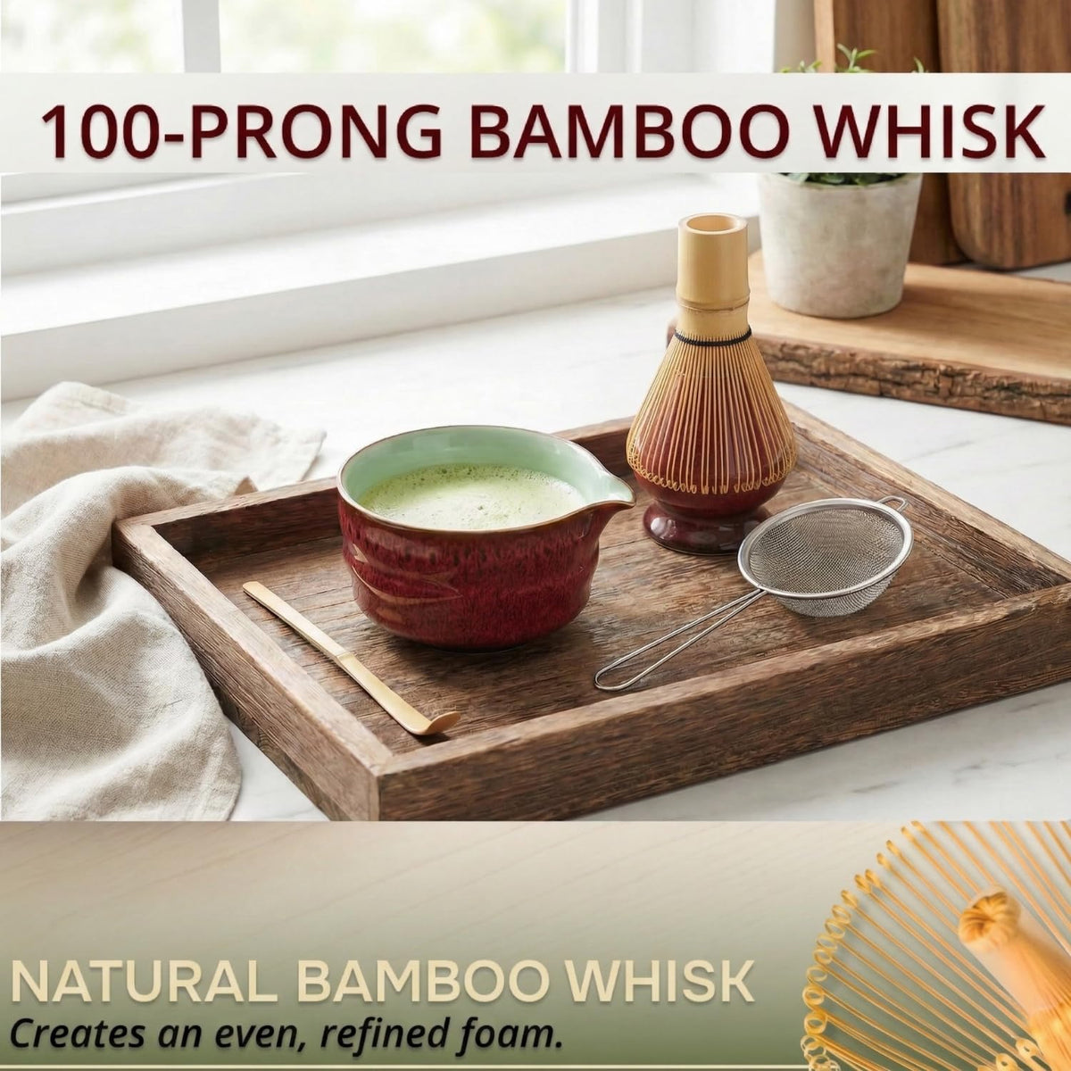 MATCHAURA Premium Matcha Whisk Set with Spouted Ceramic Bowl – 5-Piece Matcha Kit with Bamboo Whisk, Holder, Sifter & Scoop –