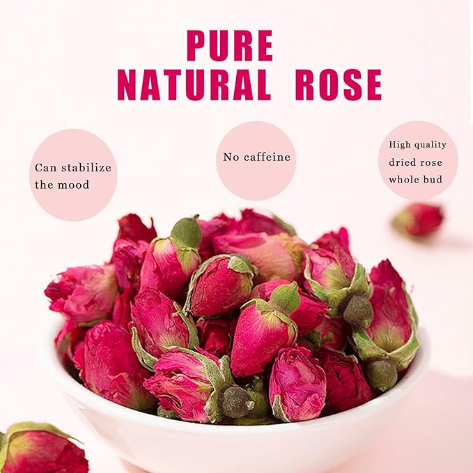 Rose Tea– Dried Rose Buds, Mini Rosa Te, 20 Tea Bags (70g / 2.47oz), rose petals edible, Sweet and Floral Aroma, No Added Sugar, Edible Flowers for Cocktails, Healthy Creative Drinks, Cake Decorating, Dessert or Crafts, Improve Mood, Digestion & Skin