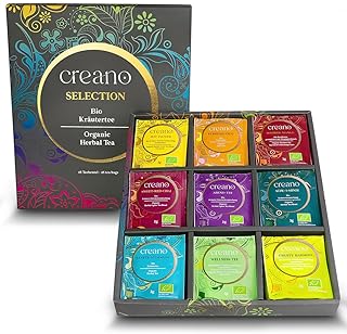 Creano Organic Herbal Tea Gift Set Grey - 45 Organic Tea Bags in 9 Different Varieties - 90 g