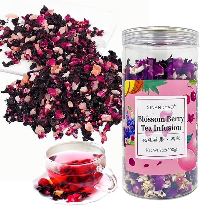Exotic Fruit & Flloral Herbal Tea Blend 7OZ,Peach Hibiscus Blackcurrant Rose,Caffeine-Free Antioxidant Rich Loose Leaf Tea For Hot Or Iced | Natural Fruit Infusion