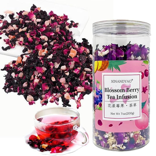Exotic Fruit & Flloral Herbal Tea Blend 7OZ,Peach Hibiscus Blackcurrant Rose,Caffeine-Free Antioxidant Rich Loose Leaf Tea For Hot Or Iced | Natural Fruit Infusion