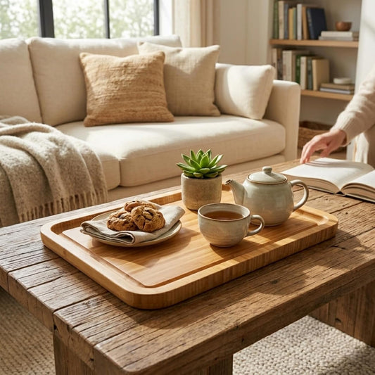 Bamber Large Size Bamboo Serving Tray, Rectangular, 15.5 x 11.8 x 0.8 Inches