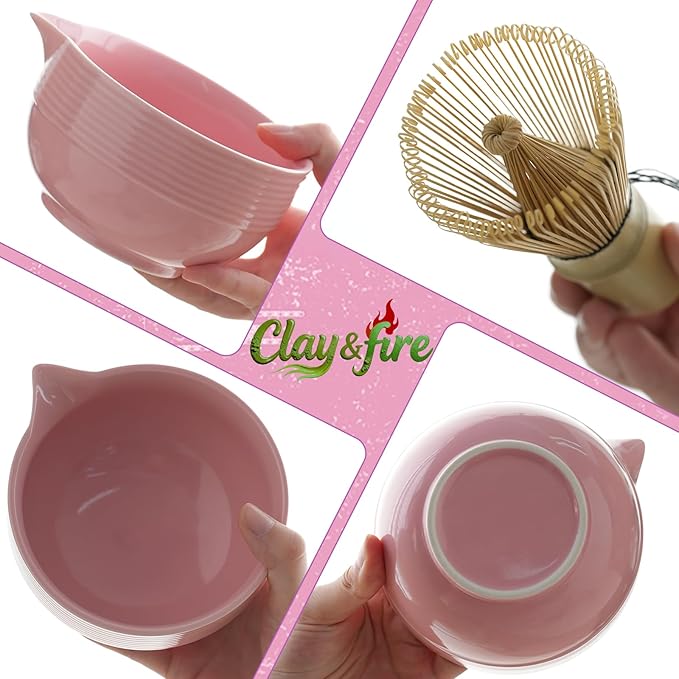 Clay&Fire Matcha Whisk Set, 9 pcs Ceramic Matcha Set, Gifts for Women,Matcha Bowl with Spout and Whisk, Matcha Kit for Matcha Lovers