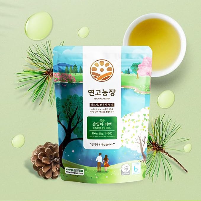 Sookwang Korean Roasted Pine Needle Tea Bags, Refreshing Herbal Drink for Hot or Iced Tea_25 Count (1g Each)