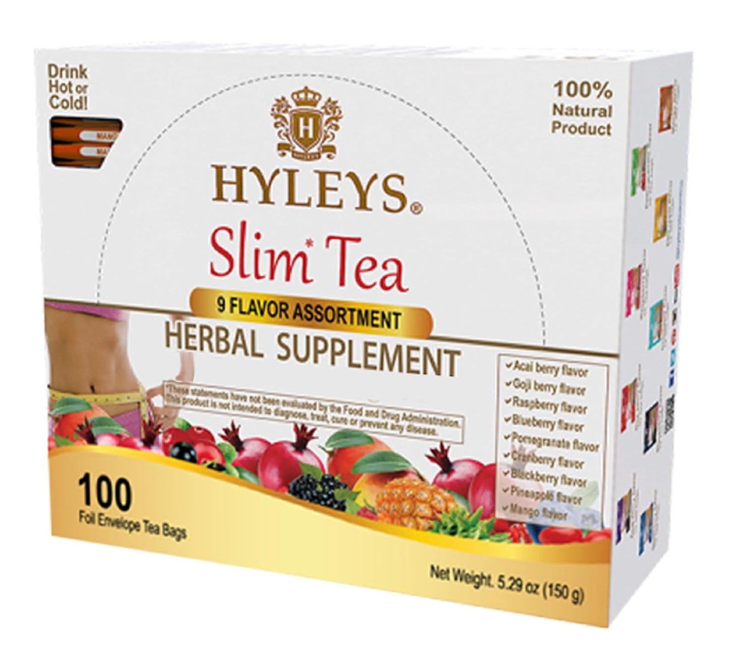 Hyleys Herbal Tea 9 Flavor Assortment 100 Ct - Herbal Supplement - 100 Tea Bags (1 Pack) - Herbal Tea Variety Pack