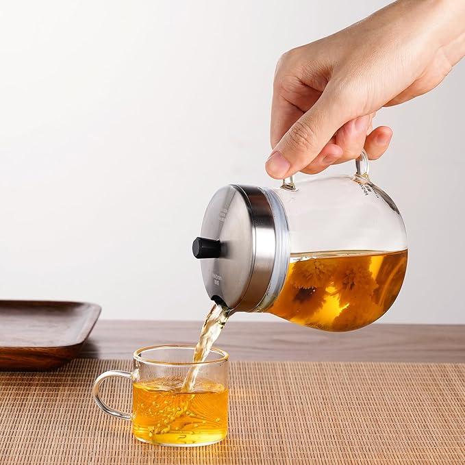 400ml (13.52 oz) Glass Teapot with Stainless Steel Strainer, Clear Teapot for Stovetop, Home, Office or Solo Tea Drinking