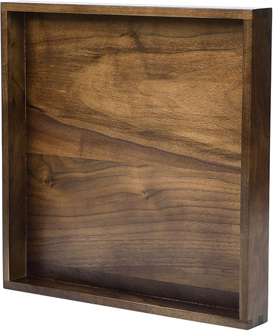 12 x 12 inches Large Square Ottoman Tray Wooden Solid Black Walnut Table Platter Decorative Serving Tray for Oversized Ottoman Home Breakfast in Bed Tea Coffee