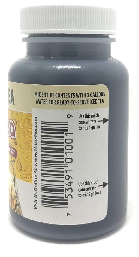 Thirs-Tea Brewed Tea, 4oz Bottle, Unsweetened, 3gal Yield, Caffeine Free