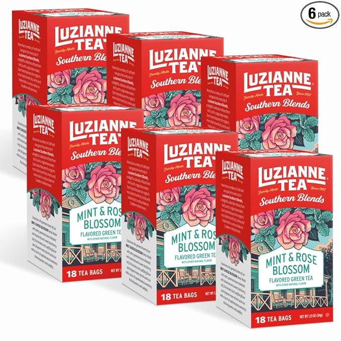 Luzianne Southern Blends Mint & Rose Flavored Herbal Tea Bags, 18ct Box (Pack of 6)
