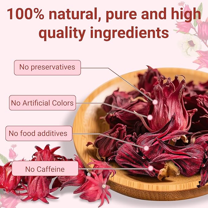 Hibiscus Tea Bags, 100% Natural Hibiscus Flowers Herbal Tea Bags, No Sugar/Gluten, Caffeine Free-100 Count