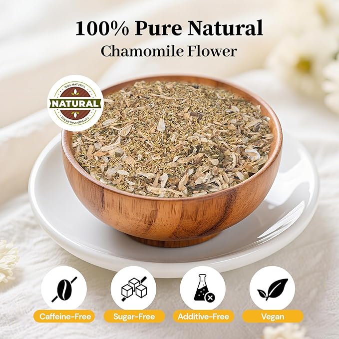 Chamomile Tea Bags, 100% Natural Dried Chamomile Tea Flowers Loose Leaf Premium Herbal Tea No Sugar/Gluten, Caffeine Free-50 Count