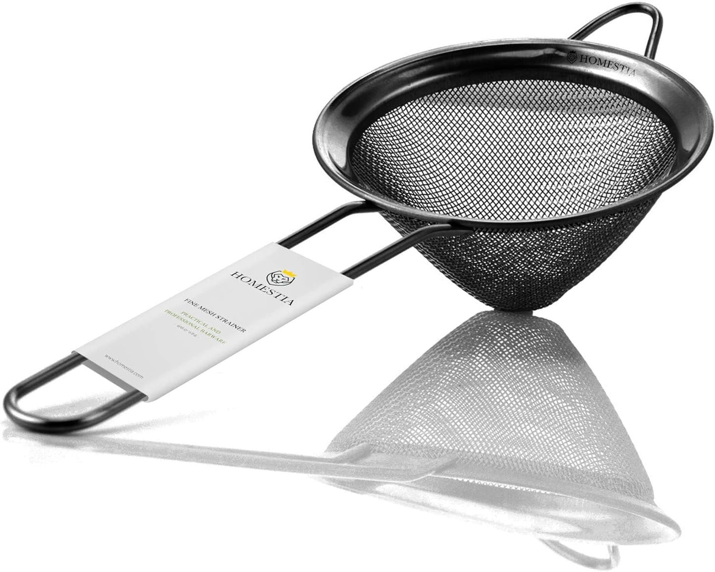 Homestia Stainless Steel Fine Mesh Strainer, Sieve Sifter For Tea, Black | 3.3'' Kitchen Small Strainer Fine Mesh, Cone Cocktail Strainer, Bar Strainer for Food, Rice, Fruits, Juicing, Drinks, Coffee