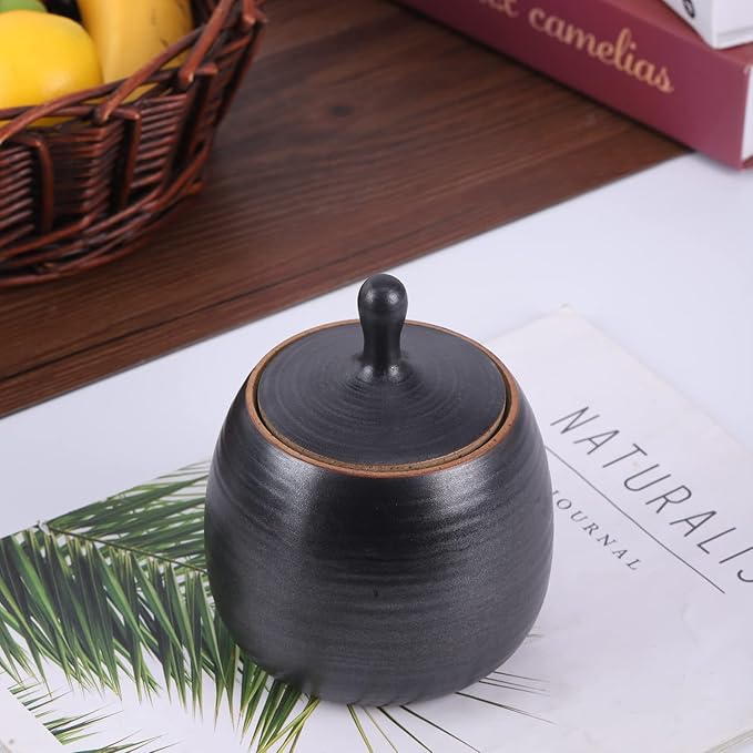 Kitchen Canisters Vintage Ceramic Food Storage Jar with Airtight Lid for Tea, Coffee, Herb, Sugar, Spice, Nuts (Black)