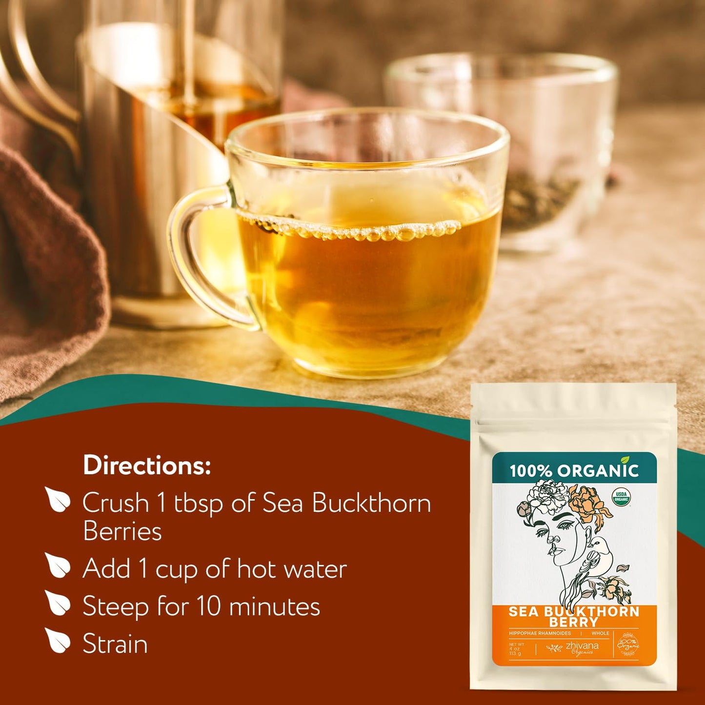 Organic Sea Buckthorn Berry 4oz. - Source of Omega 3,6,9,7 - Heart Support
