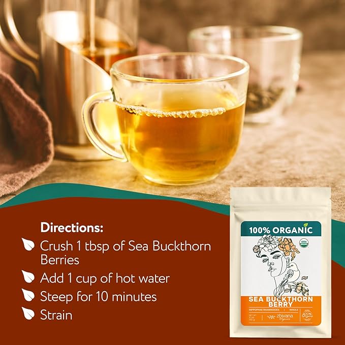 Organic Sea Buckthorn Berry – Sea Buckthorn Tea, Dried Seaberry, Seabuckthorn – Espino Amarillo – Rich in Nutrients Superfood Berries for Immunity