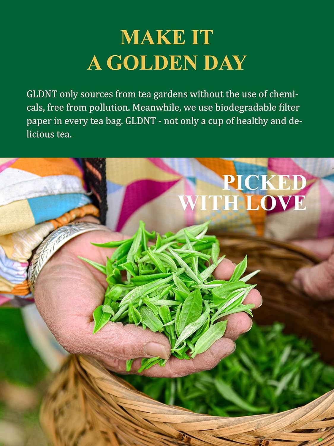 GLDNT Organic Green Tea, Loose Leaf, High Mountain, Smooth & Delicate Flavor, Caffeinated, 16oz
