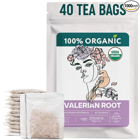 Zhivana Organics Valerian Root Tea – Organic Herbal Infusion, 40 Tea Bags