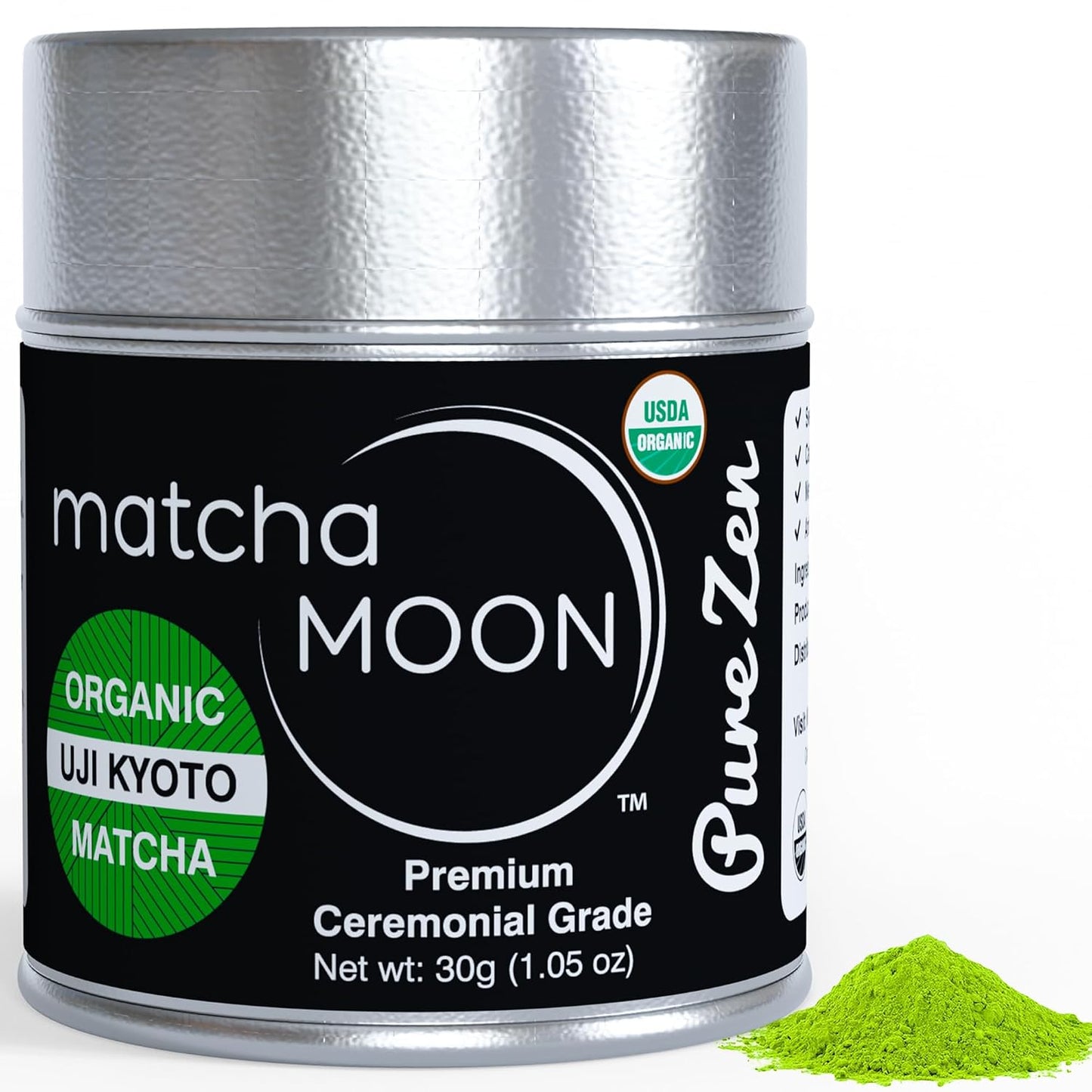 Matcha Moon Pure Zen Ceremonial Grade Matcha Powder, 30g | Premium USDA Organic, Traditional Japanese Green Tea, First Harvest, Uji Kyoto Sourced, Tin