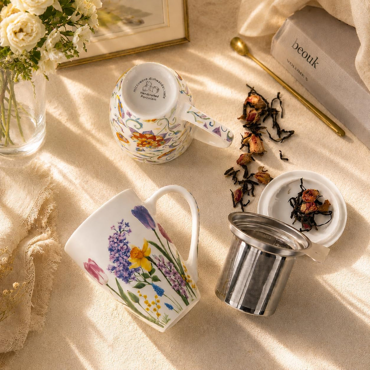 GBhome Tea Mug with Infuser and Lid,18 oz Loose Leaf Tea Cup with Steeper