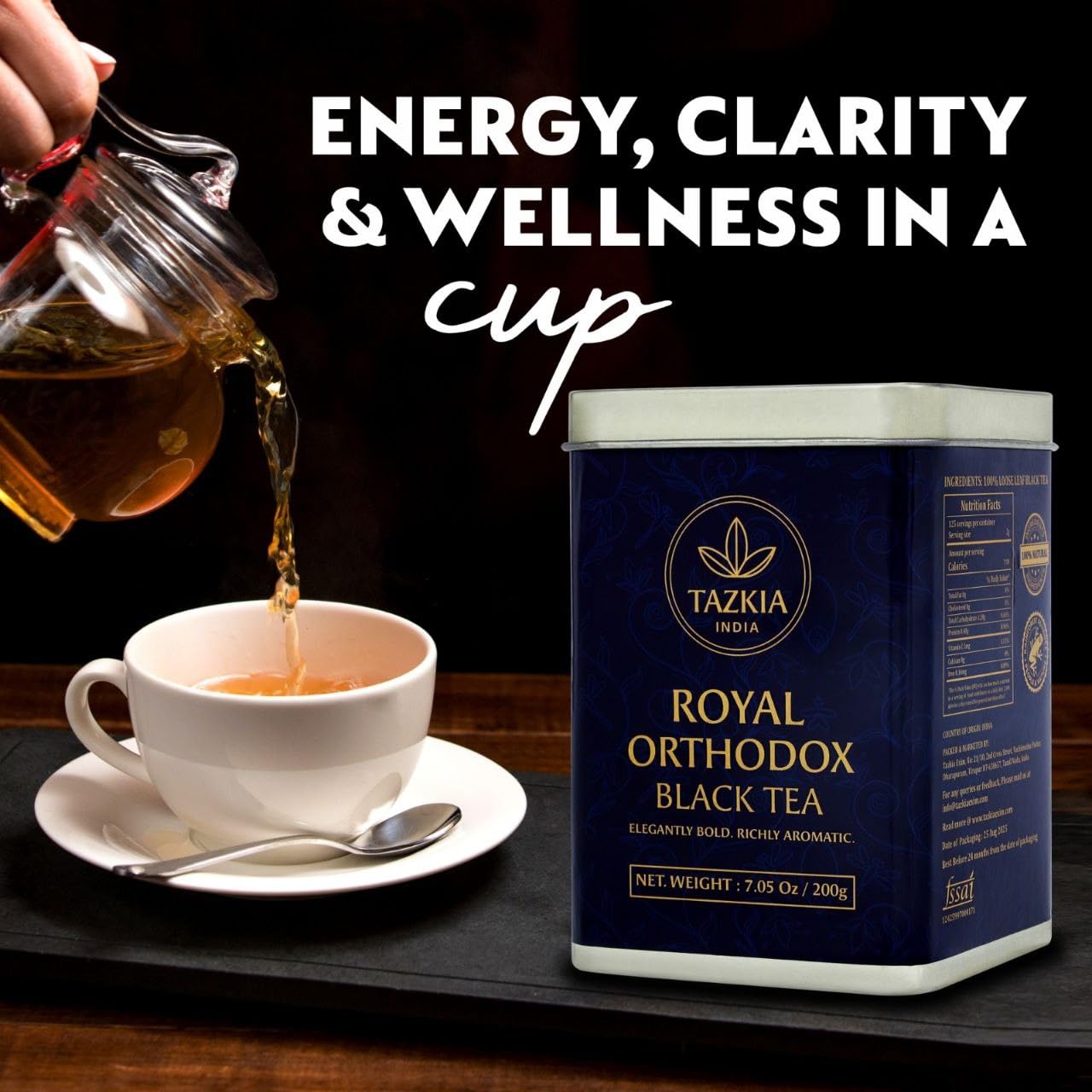 TAZKIA Nilgiri Black Tea (Loose Leaf) – Original | Smooth, Non-Bitter Indian Tea | Daily Wellness Teas for Energy, Refresh & Relaxation | 100 Cups Total