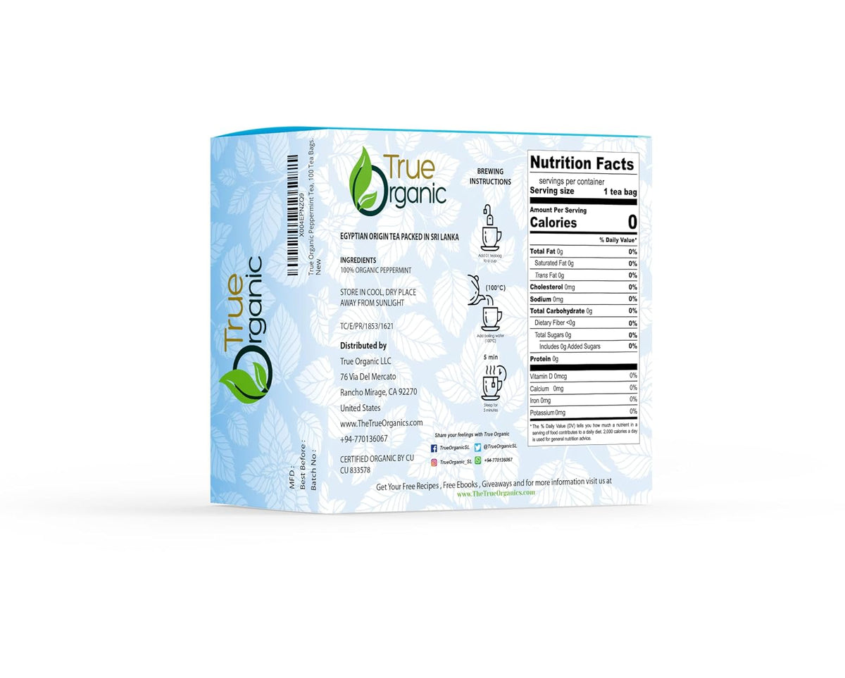 True Organic Premium Peppermint Tea |100 Count Tea Bags