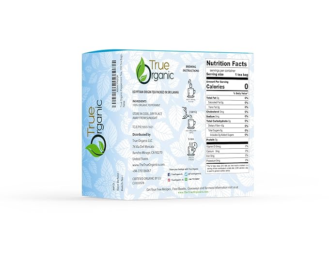 True Organic Premium Peppermint Tea, 100 Count Tea Bags, USDA Organic & Kosher Certified