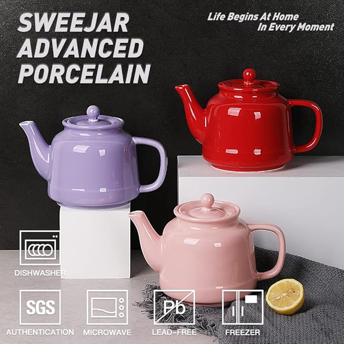 Sweejar 35 oz Porcelain Tea Pot, Teapot with Removable 18/8 Stainless Steel Infuser, Microwave & Dishwasher Safe Tea Maker