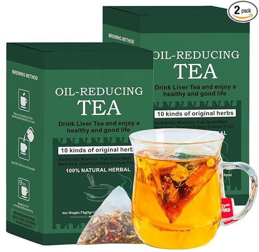 Oil-Reducing Tea, 10 Herbal with Excellent Formula, Organic Oil Cleansing Tea for Liver, Chinese Herbal Tea (30 Tea bags / 2 Box)