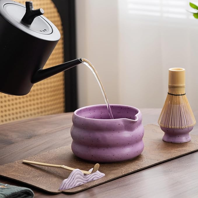 7Pcs Japanese Matcha Tea Set, Matcha Kit with Matcha Bowl (with Pouring Spout), Matcha Whisk, Whisk Holder, Strainer