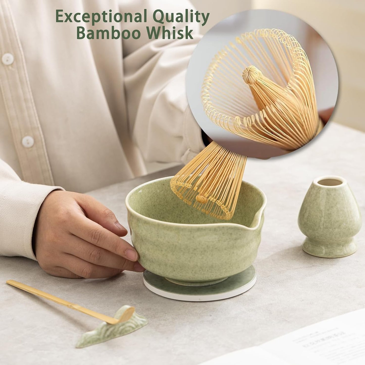 Ochcahser Matcha Whisk Set, Complete Japanese Matcha Kit for beginner | 10 Pcs Ceramic Matcha Set - Matcha Bowl with Spout and Coaster, Matcha Whisk and Holder, Sifter, Scoop, Spoon, Cleaning Brush