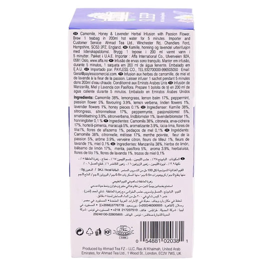 Ahmad Tea Herbal Tea, Camomile, Honey, &amp; Lavender 'Sleep' Natural Benefits Teabags, 20 ct (Pack of 1) - Decaffeinated &amp; Sugar-Free