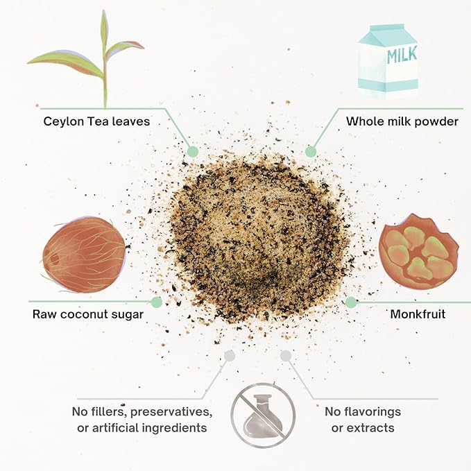 Kola Goodies Unspiced Milk Tea Powder – Creamy Instant Ceylon Milk Tea Mix with Whole Milk, Coconut Sugar & Monkfruit – Fall & Winter Comfort Drink – Low Sugar – No Spices – 15 Servings