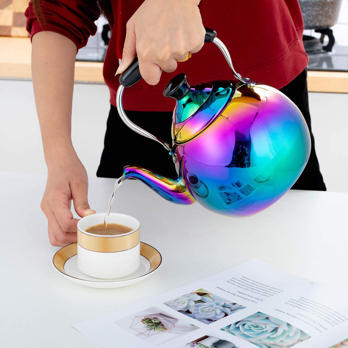 DINYWOW Whistling Tea Kettle for Stovetop Induction Stainless Steel Tea pot Whistle Kettles Gas Stove Top Fast Boiling Water