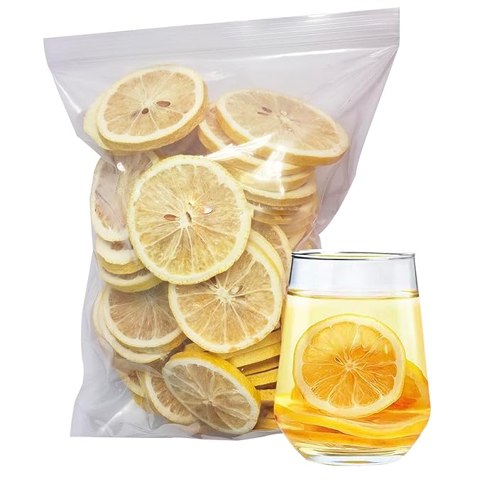 Freeze dried lemon, fresh dried lemon slices, fruit tea freeze-dried lemon, very suitable for tea, baking and decoration, beverages, cocktails, side dishes, rich taste(Freeze dried lemon, 12.69oz/360g,144-148 pieces)